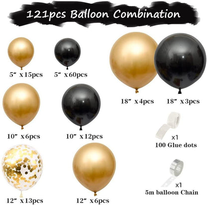 Golden Black Balloons Garland Arch Kit 121PCS Latex Balloon for Bridal Wedding Birthday Baby Shower Anniversary Graduation Party - Lasercutwraps Shop