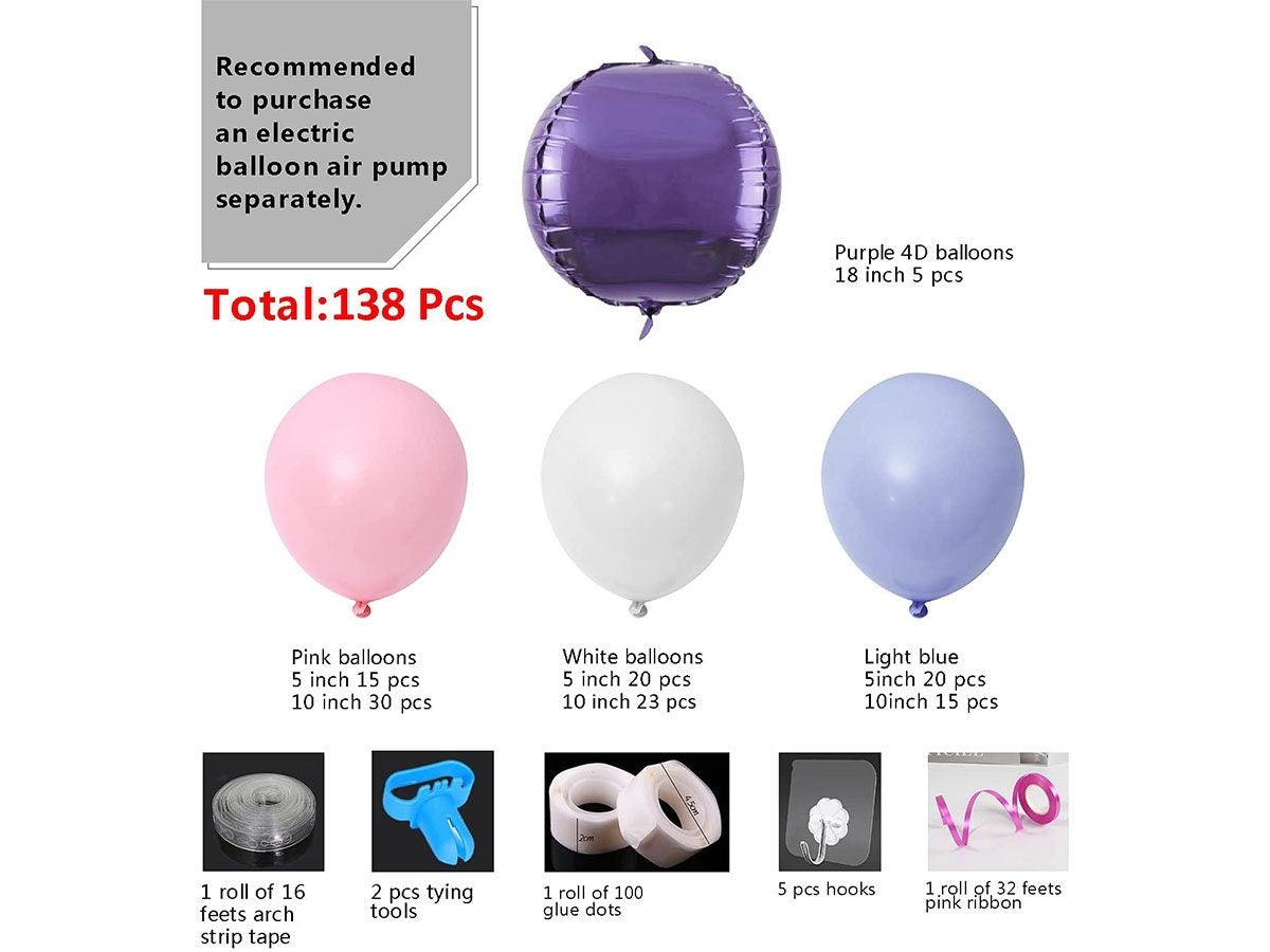 DIY Balloon Garland - Arch Kit, 138Pcs Pink - Purple & Blue - White Latex Balloons Set with Decorating Strip, Glue Dots, Pink Ribbon. - Lasercutwraps Shop