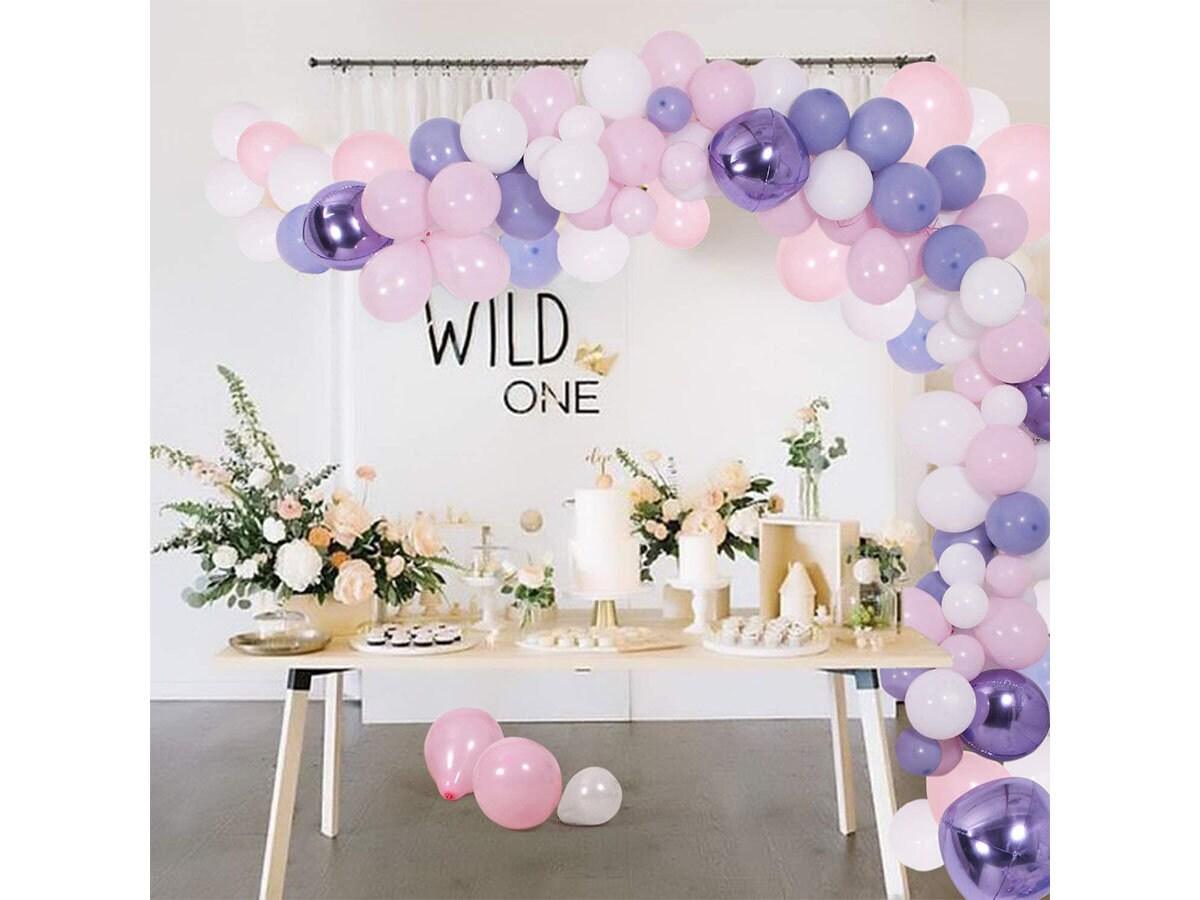 DIY Balloon Garland - Arch Kit, 138Pcs Pink - Purple & Blue - White Latex Balloons Set with Decorating Strip, Glue Dots, Pink Ribbon. - Lasercutwraps Shop