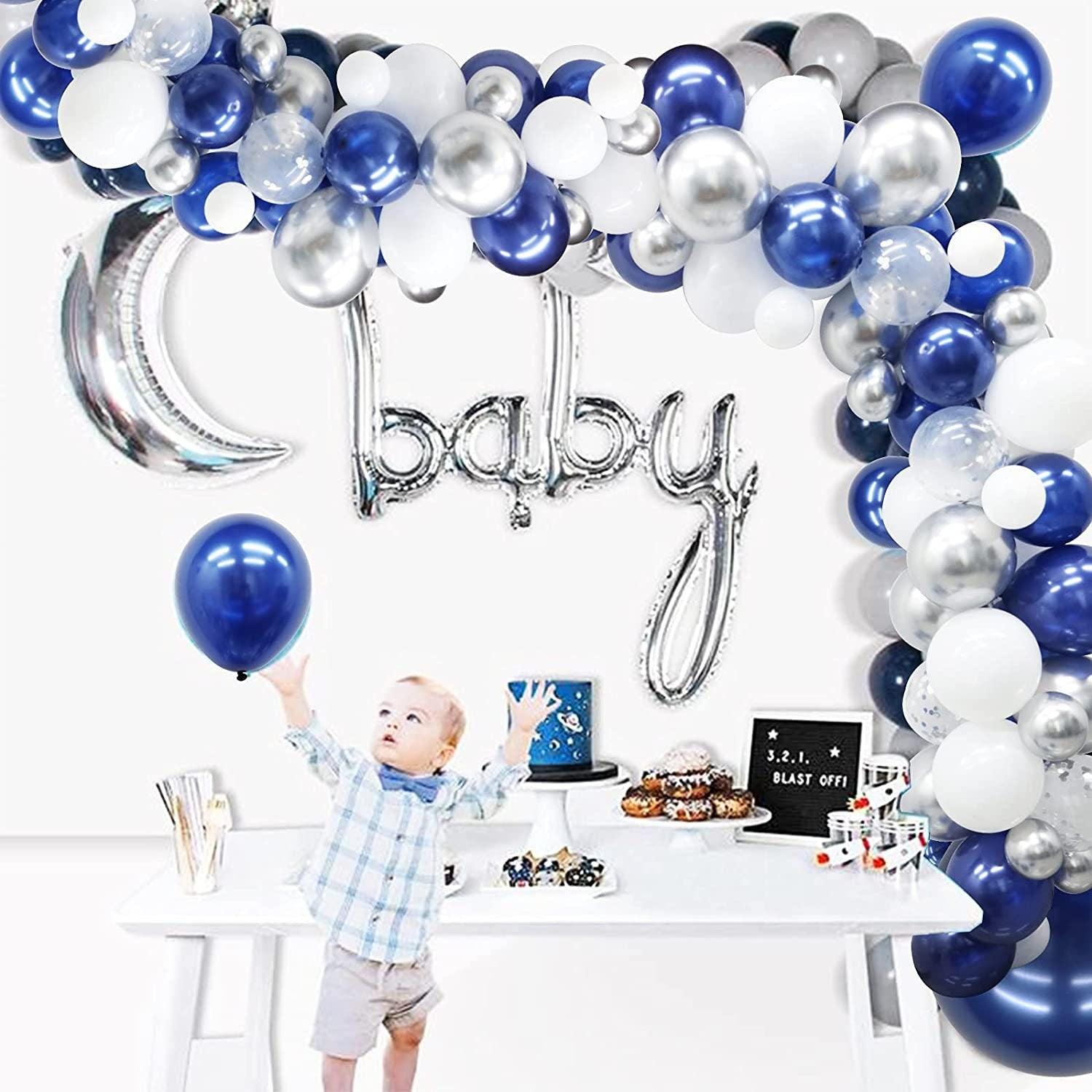 125 Pack Navy Silver White Confetti Balloons with Balloon Accessories for Graduation Party Baby Shower Wedding Birthday Party Engagement - Lasercutwraps Shop