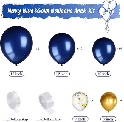 144 Pieces Navy Blue Gold Balloons Arch Garland Kit Metallic Gold Confetti Balloon Arch Garland Foil Balloons for Birthday Wedding Christmas - Lasercutwraps Shop