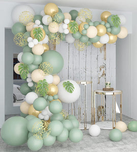 140 Pcs,Sage Green Balloon Garland ,Baby Shower Decorations Olive Green Gold Metallic White Gold Confetti Nude Balloon Arch for Birthday - Lasercutwraps Shop