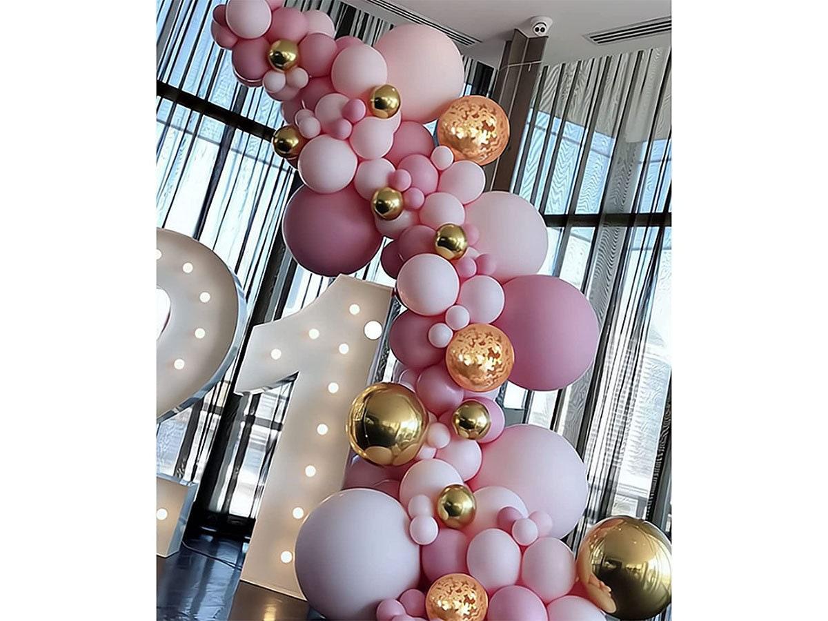 140PCS Pink Balloon Garland Kit, Baby Shower Decorations for Girl Balloon Arch with Dusty Rose Pink Gold Confetti Balloons - Lasercutwraps Shop