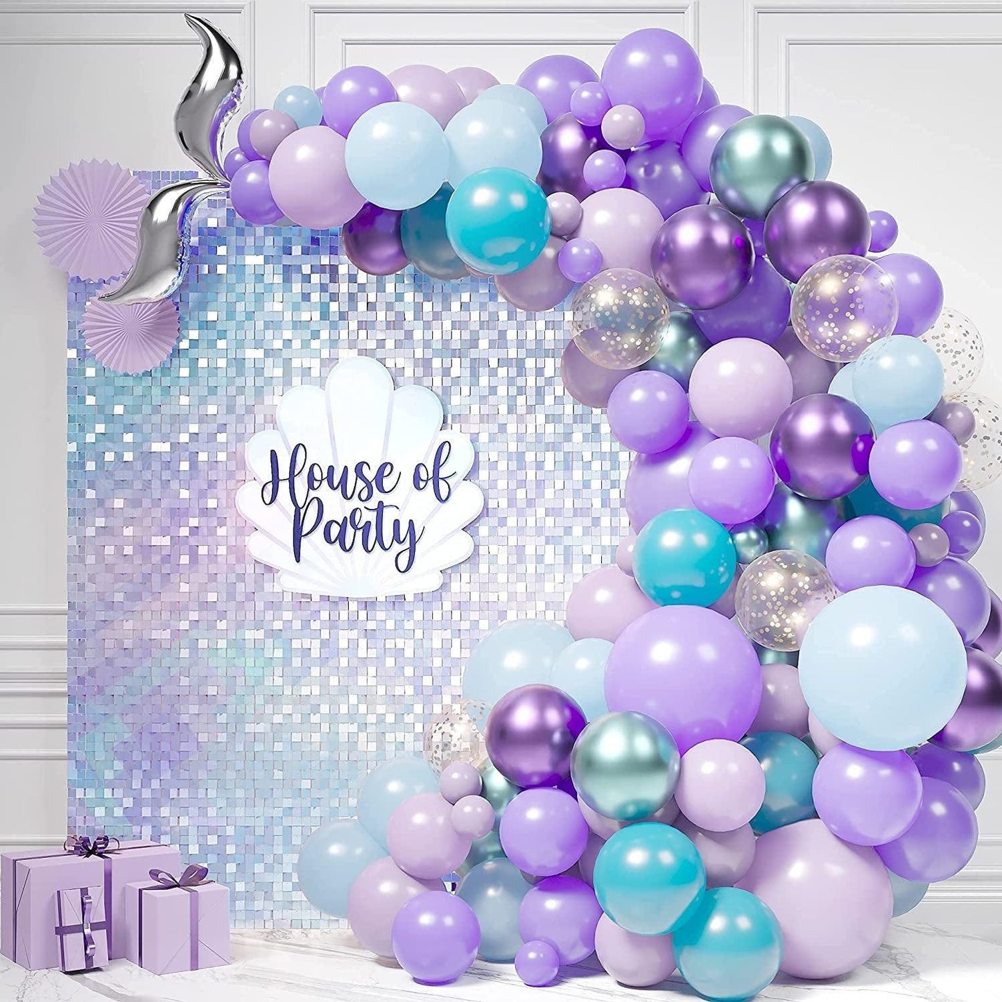 160-Mermaid Balloon Garland Arch Kit Peacock Blue, Purple, Green & Silver Mermaid Tail Foil Balloon Best for Girls Birthday - Lasercutwraps Shop