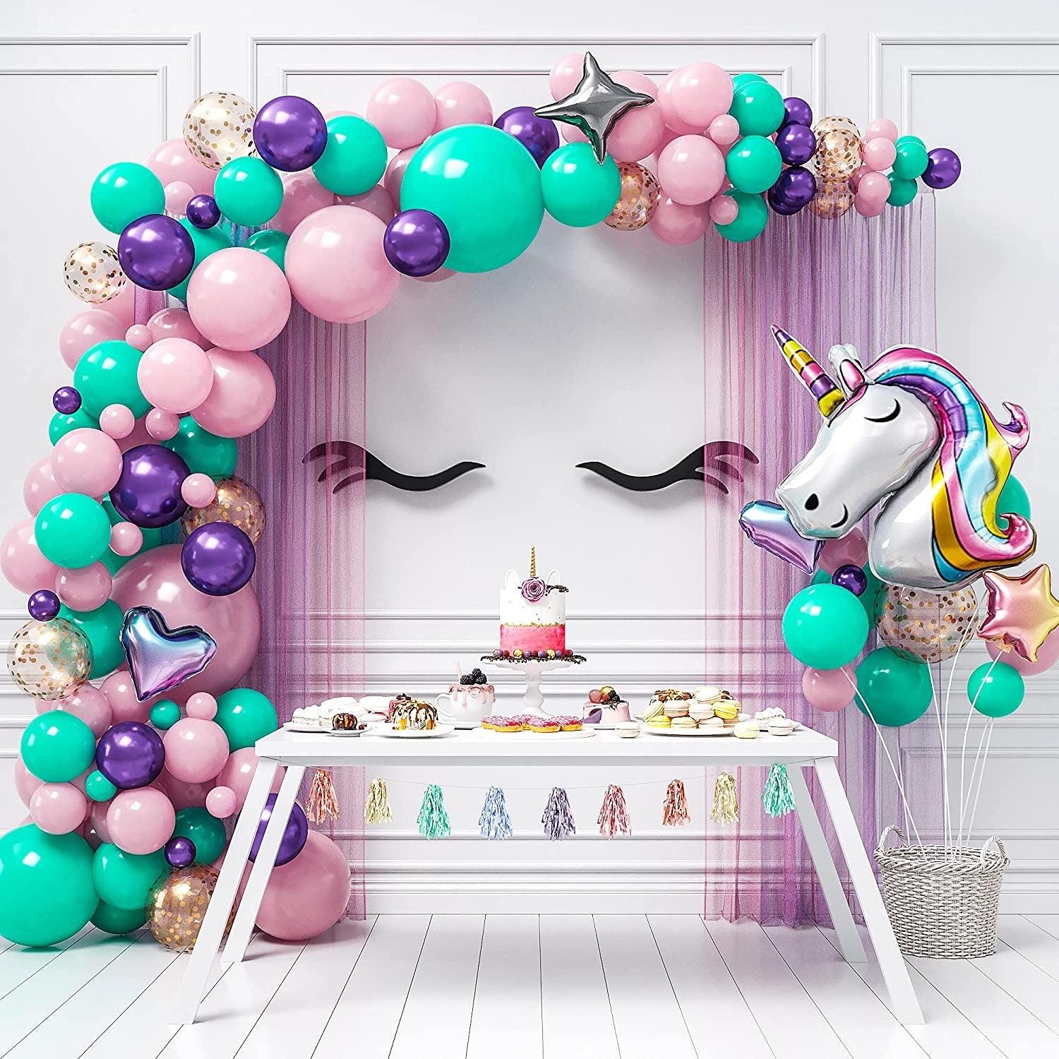 Unicorn Birthday Balloon Garland Kit | Pink, Purple, Silver Confetti, Rainbow Balloon Arch Birthday Party Decor - Lasercutwraps Shop