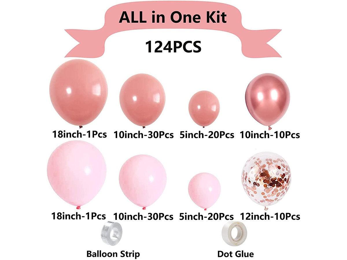 Retro Pink Balloon Arch Garland Kit-124PCS Pink and Rose Gold Metallic Balloons for Wedding Bachelorette Anniversary Baby Shower Birthday - Lasercutwraps Shop