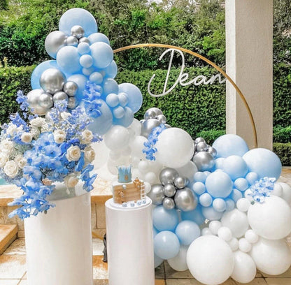 141 Blue Balloon Garland Arch Kit, Blue Silver White Balloons, Metal Balloon Arch for Boy Baby Shower first birthday - Lasercutwraps Shop