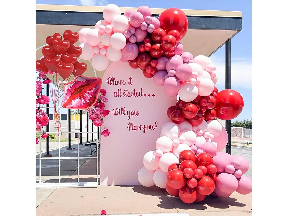 Pink Balloon Garland Arch Kit Macaron Pink Retro Pink Red Balloons and Heart Lip Balloons for Bridal Shower Baby Shower Bachelorette - Lasercutwraps Shop