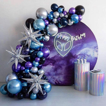 Space Birthday Decorations Supplies Metallic Chrome Blue Purple Silver Balloon Arch Garland Kit-125pcs Blue Purple Silver Balloons for Space - Lasercutwraps Shop