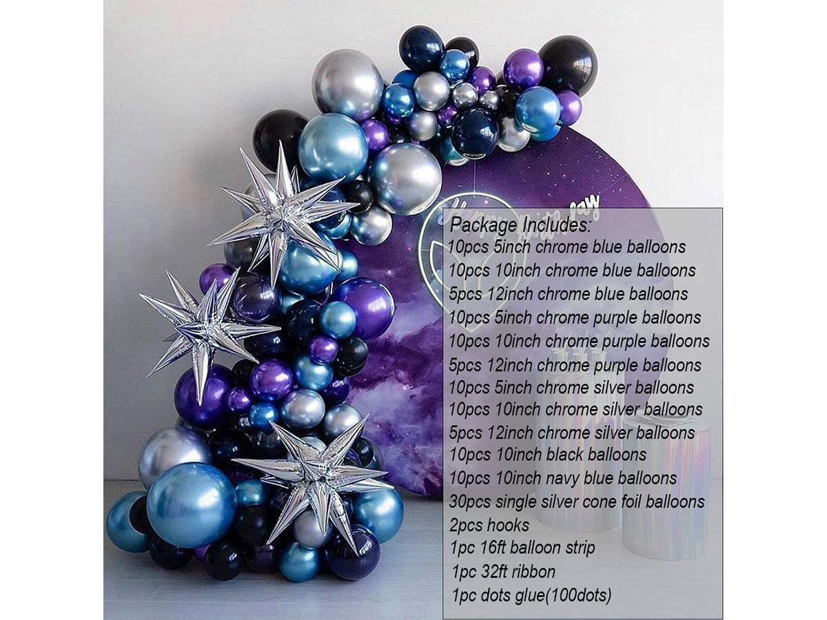 Space Birthday Decorations Supplies Metallic Chrome Blue Purple Silver Balloon Arch Garland Kit-125pcs Blue Purple Silver Balloons for Space - Lasercutwraps Shop