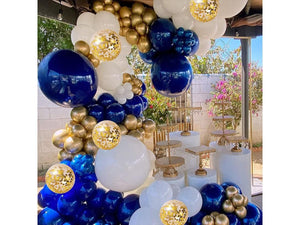Navy Blue Gold Balloons Garland Kit, 131 pcs Navy Blue Gold White Confetti Balloons Arch Kit with Balloon Accessories for Birthday - Lasercutwraps Shop
