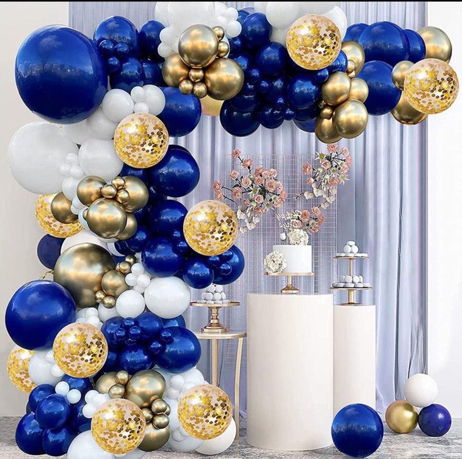 Navy Blue Gold Balloons Garland Kit, 131 pcs Navy Blue Gold White Confetti Balloons Arch Kit with Balloon Accessories for Birthday - Lasercutwraps Shop