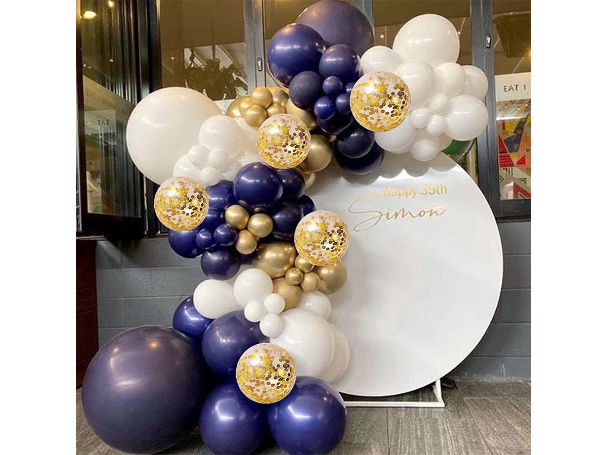 Navy Blue Gold Balloons Garland Kit, 131 pcs Navy Blue Gold White Confetti Balloons Arch Kit with Balloon Accessories for Birthday - Lasercutwraps Shop