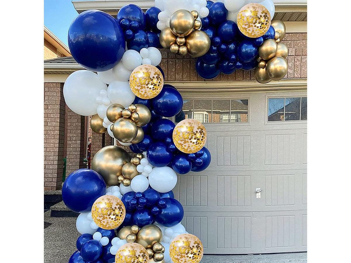 Navy Blue Gold Balloons Garland Kit, 131 pcs Navy Blue Gold White Confetti Balloons Arch Kit with Balloon Accessories for Birthday - Lasercutwraps Shop