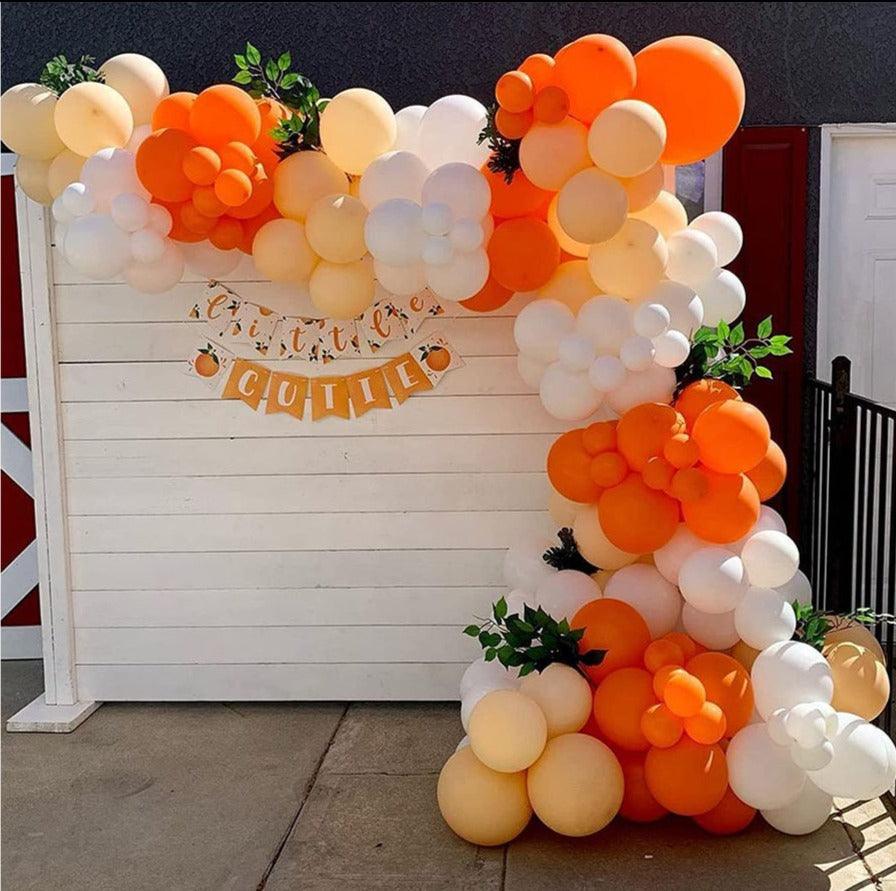 Little Cutie Baby Shower Balloons Decorations Orange Yellow White Balloon Garland Arch kit with Artificial Rose Leaves for Birthday Party - Lasercutwraps Shop