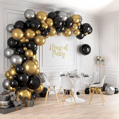 160Pc Black, Gold & Silver Metallic Balloon Garland Kit Best for Birthday, Wedding, Bridal Shower, Bachelor and Graduation Party - Lasercutwraps Shop