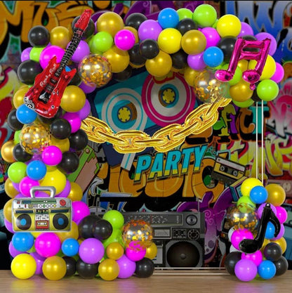 90S 80S Themed Balloon Garland Party Decorations Purple Rose Red Green Yellow Blue Black Gold Confetti Balloons Chain Radio Guitar Music - Lasercutwraps Shop