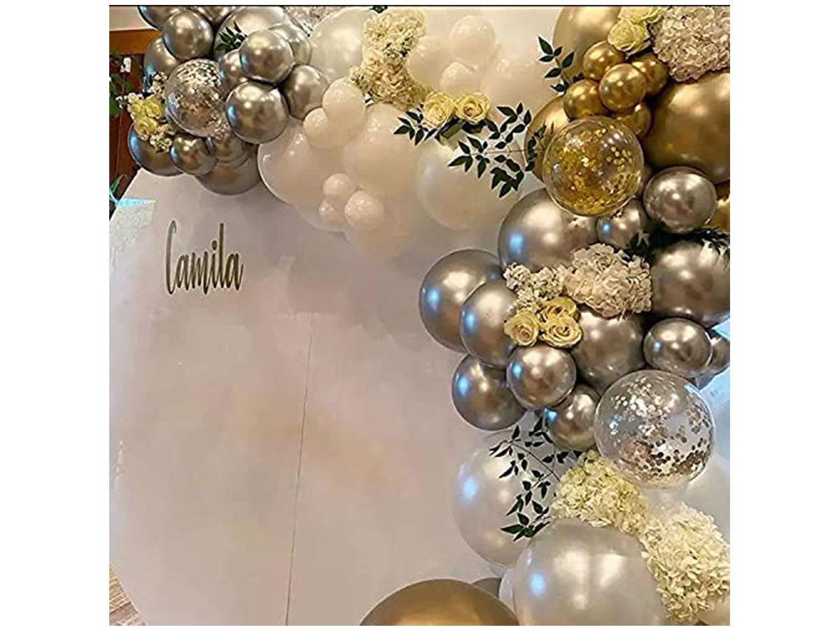 Balloon Garland Arch Kit 112 Pcs Metallic Golden, Metallic Silver and White Balloons Set for Wedding Birthday Bachelorette - Lasercutwraps Shop