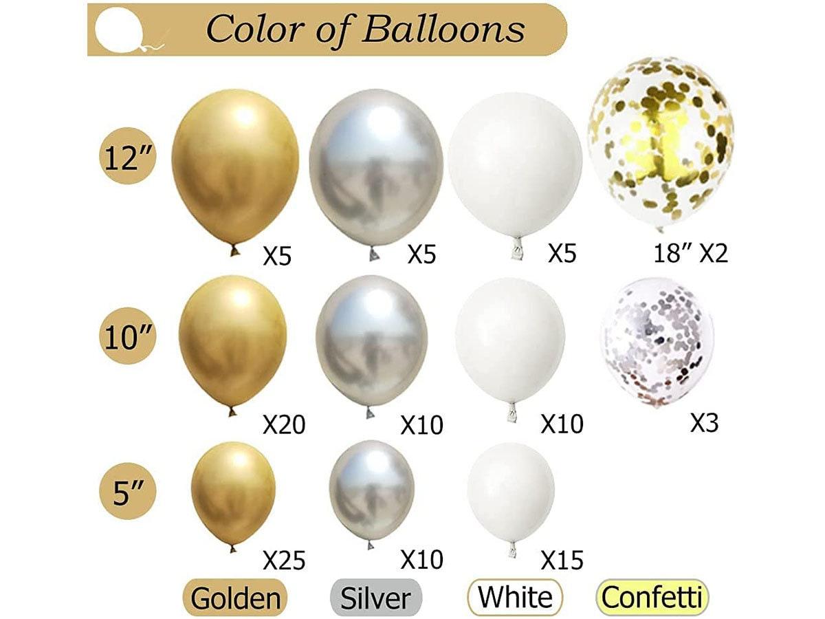 Balloon Garland Arch Kit 112 Pcs Metallic Golden, Metallic Silver and White Balloons Set for Wedding Birthday Bachelorette - Lasercutwraps Shop