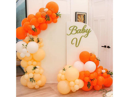 Little Cutie Baby Shower Balloons Decorations Orange Yellow White Balloon Garland Arch kit with Artificial Rose Leaves for Birthday Party - Lasercutwraps Shop