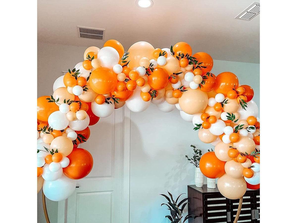 Little Cutie Baby Shower Balloons Decorations Orange Yellow White Balloon Garland Arch kit with Artificial Rose Leaves for Birthday Party - Lasercutwraps Shop