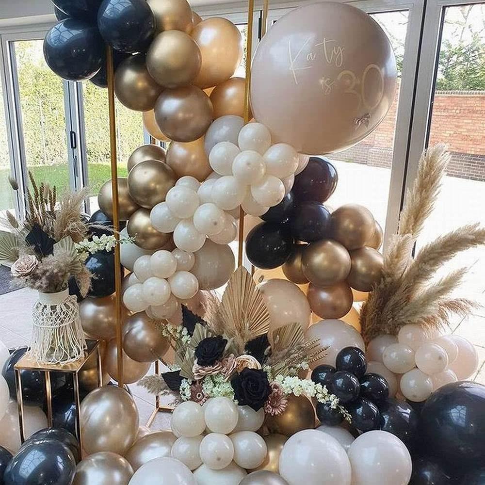 164pcs Black and Gold Balloon Garland Arch Kit Double Stuffed Tan Nude Apricot Balloons with 4D Gold Balloon for Birthday Party Wedding - Lasercutwraps Shop