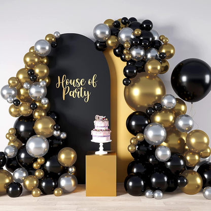 160Pc Black, Gold & Silver Metallic Balloon Garland Kit Best for Birthday, Wedding, Bridal Shower, Bachelor and Graduation Party - Lasercutwraps Shop