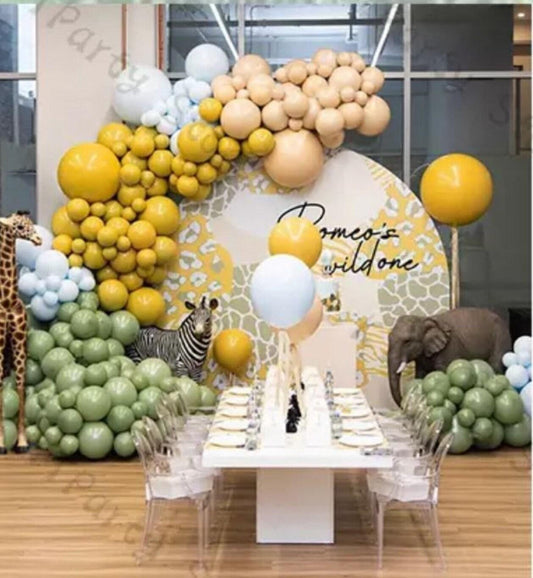 214pcs Jungle Balloons Arch kit Baby Shower, Birthday Parties, Double Mustard, Apricot, Sage green, Double stuffed. - Lasercutwraps Shop
