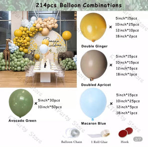 214pcs Jungle Balloons Arch kit Baby Shower, Birthday Parties, Double Mustard, Apricot, Sage green, Double stuffed. - Lasercutwraps Shop