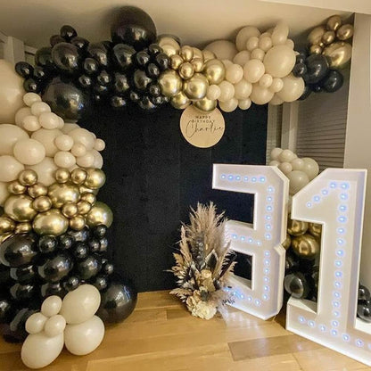 164pcs Black and Gold Balloon Garland Arch Kit Double Stuffed Tan Nude Apricot Balloons with 4D Gold Balloon for Birthday Party Wedding - Lasercutwraps Shop