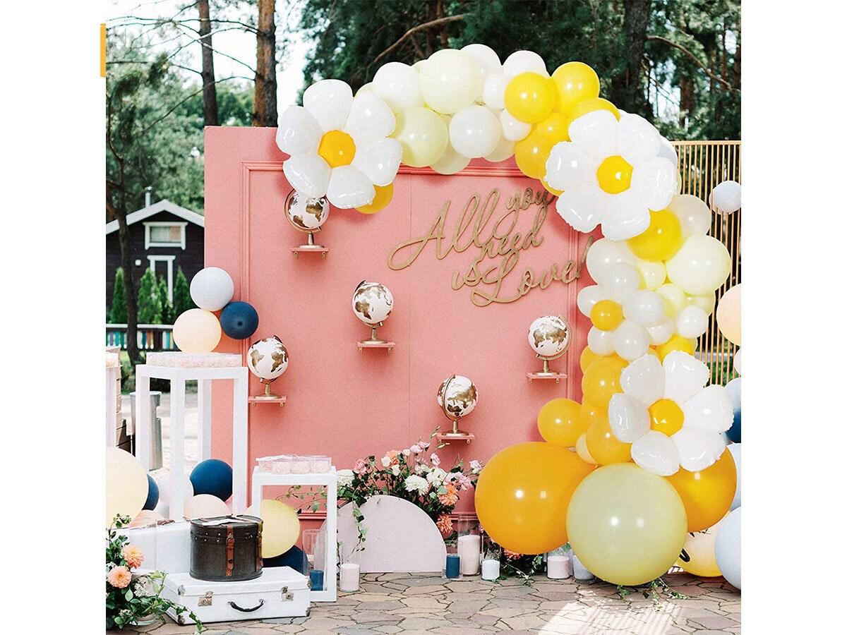 129 Pieces Daisy Balloon Arch Garland Kit White Yellow Latex Balloons Daisy Flower Foil Mylar Balloons Latex Balloons Party Decorations - Lasercutwraps Shop