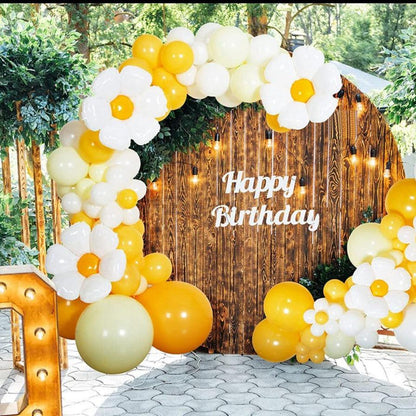 129 Pieces Daisy Balloon Arch Garland Kit White Yellow Latex Balloons Daisy Flower Foil Mylar Balloons Latex Balloons Party Decorations - Lasercutwraps Shop