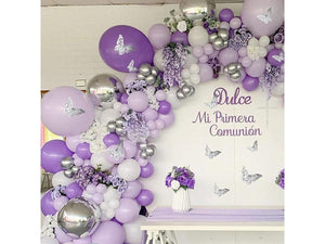 Purple Balloon Garland Kit 150 Pcs, Baby Shower Decorations for Girl with 12 Pcs Butterfly Stickers Lavender Chrome Silver Confetti Balloon - Lasercutwraps Shop