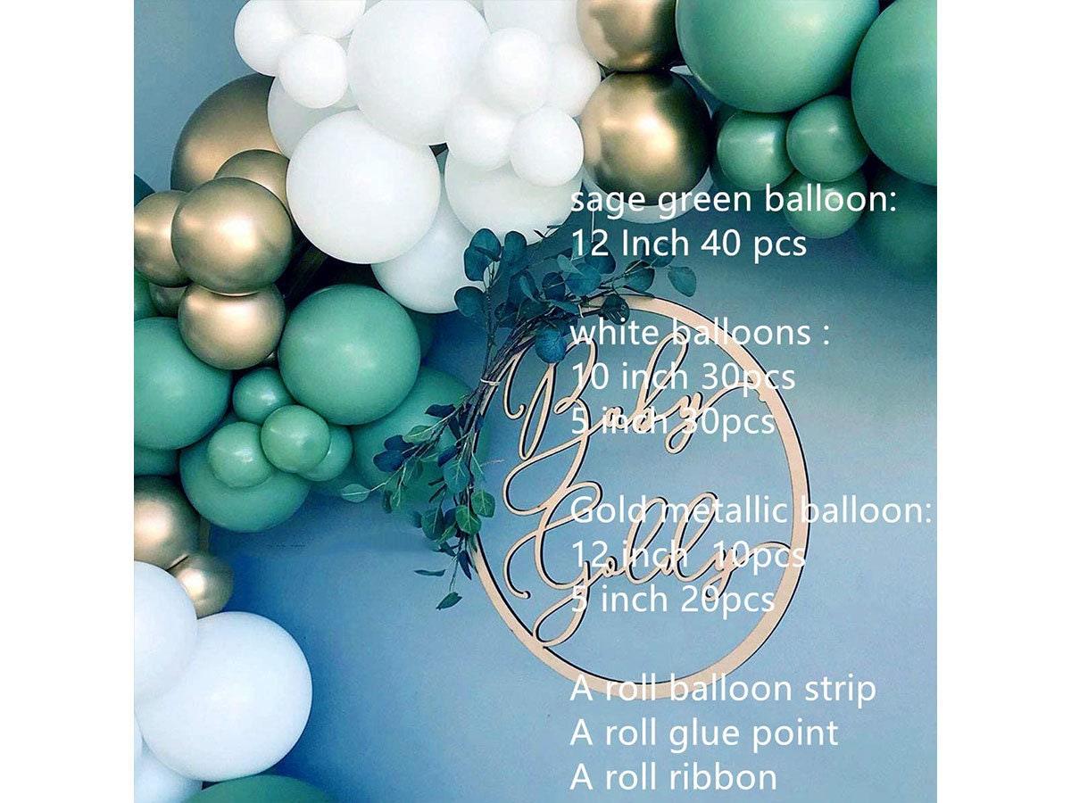 Sage Green White Gold Balloons Garland Kit Sage Green 130Pcs Metallic Latex Gold Balloon Kit for Jungle Baby Boy Shower Birthday Holiday - Lasercutwraps Shop