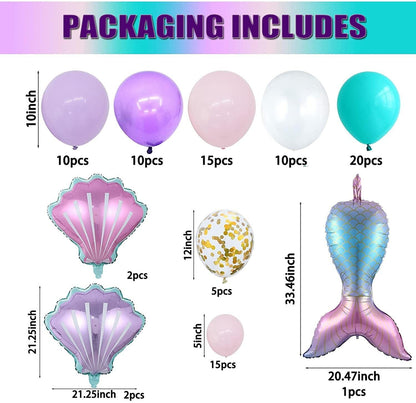 Mermaid Party Balloon Garland Arch Kit Purple Pink Shell Mermaid Tail Helium Globos Baby Shower Birthday Party Decoration - Lasercutwraps Shop