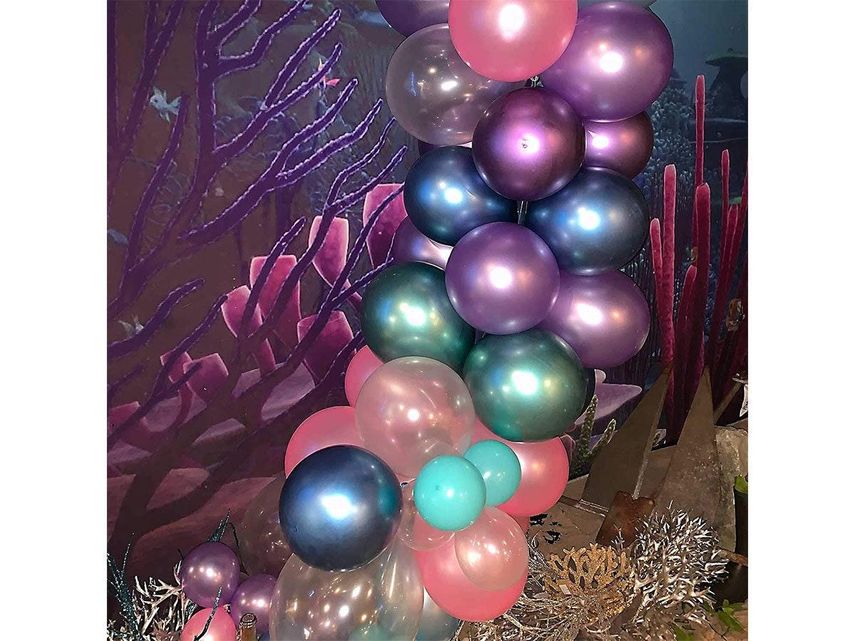 Shimmer and Confetti Premium Mermaid Balloon Garland and Arch Kit. Tail Fins, Pink, Purple, Aqua, Gold, Tying Tool, Fishing Line, Tape, Glue - Lasercutwraps Shop