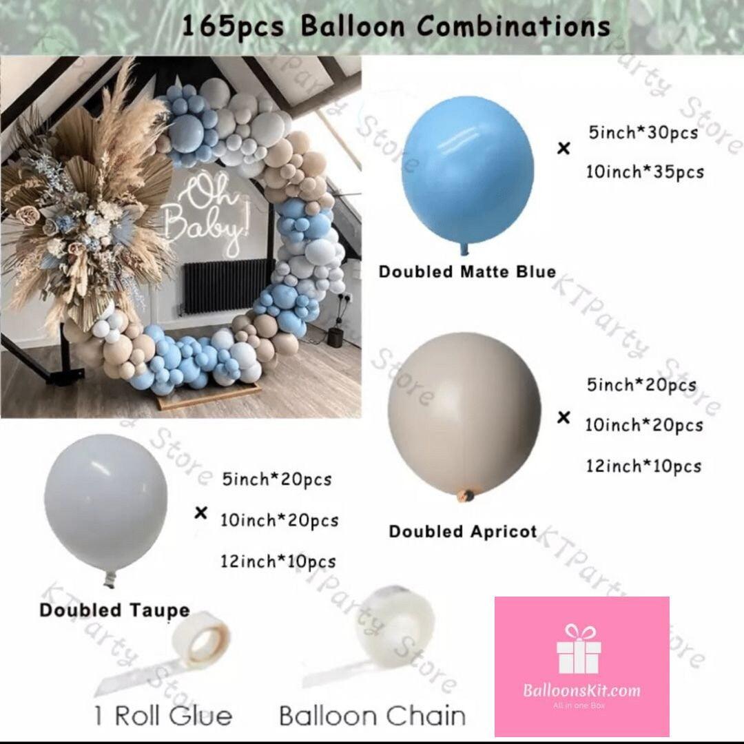 165 Pcs luxe Balloon Arch Garland Kit | Macaron Blue Grey Apricot Balloon Arch Kit Garland | Baby Shower Decor | Baby Boy | Birthday Boy. - Lasercutwraps Shop