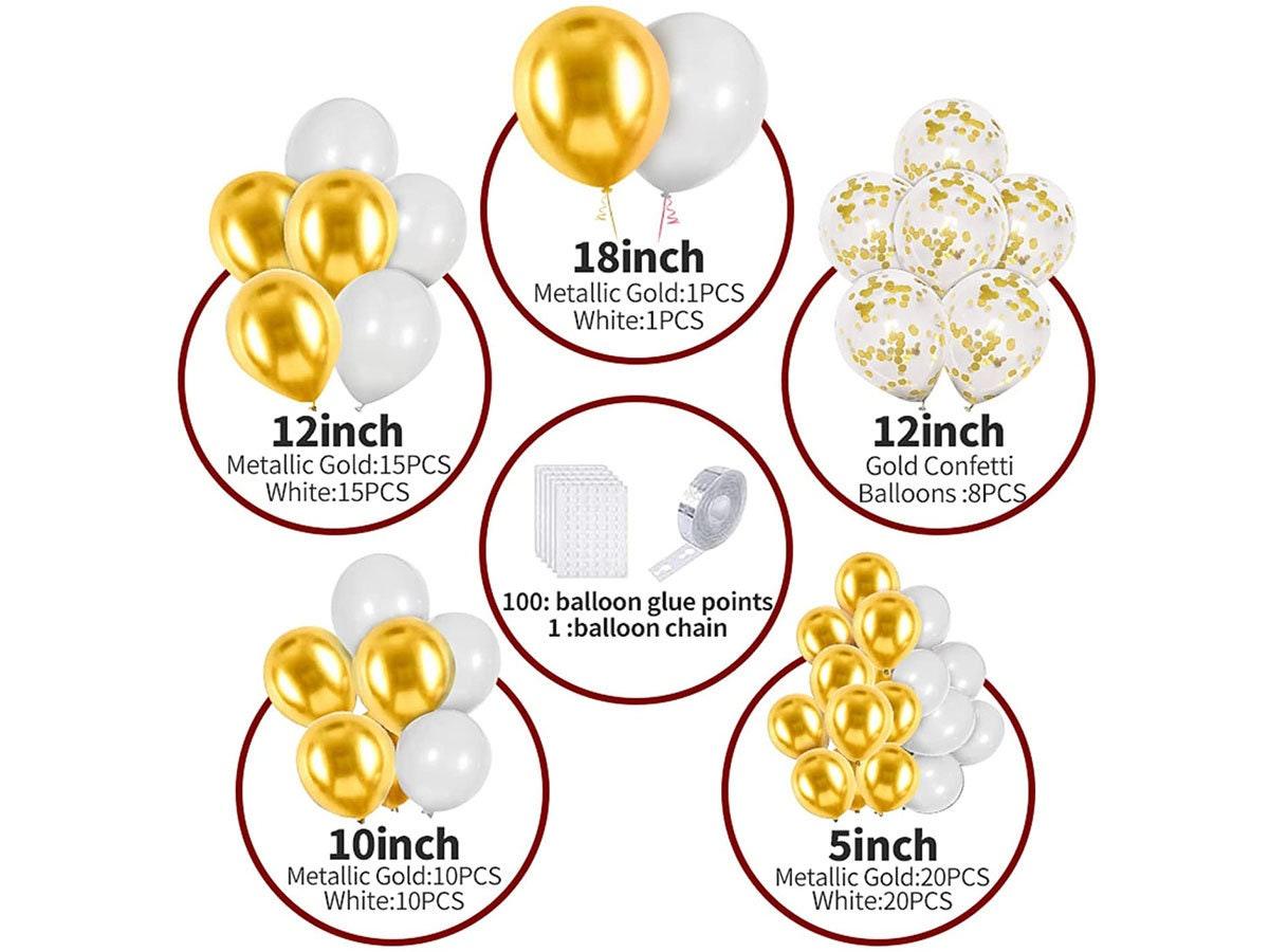 White Gold Balloon Garland Kit 100pcsï¼?8In 12In 10In 5In Arch Garland with White Gold Metallic Chrome and Gold Confetti Balloons with - Lasercutwraps Shop