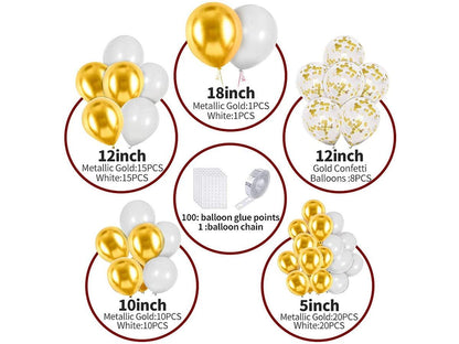 White Gold Balloon Garland Kit 100pcsï¼?8In 12In 10In 5In Arch Garland with White Gold Metallic Chrome and Gold Confetti Balloons with - Lasercutwraps Shop