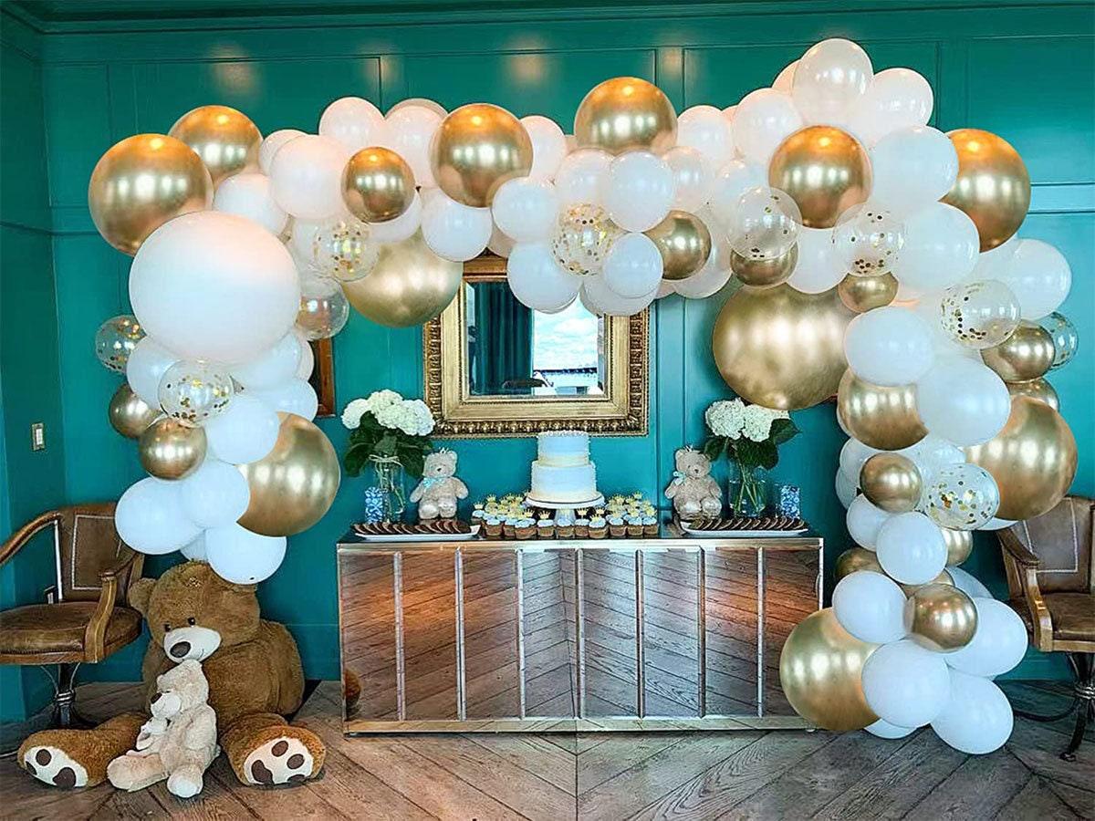 White Gold Balloon Garland Kit 100pcsï¼?8In 12In 10In 5In Arch Garland with White Gold Metallic Chrome and Gold Confetti Balloons with - Lasercutwraps Shop