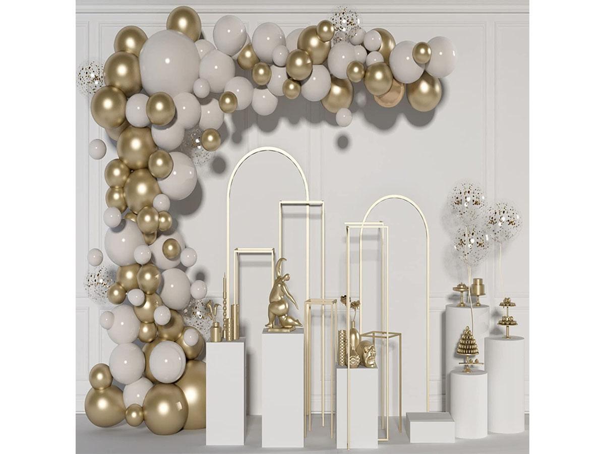 White Gold Balloon Garland Kit 100pcsï¼?8In 12In 10In 5In Arch Garland with White Gold Metallic Chrome and Gold Confetti Balloons with - Lasercutwraps Shop