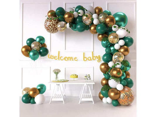 Jungle Safari Baby Shower Decorations Green Balloon Garland Arch Kit, Tropical Sage Dinosaur Sloth Animal Party Theme Leaves - Lasercutwraps Shop