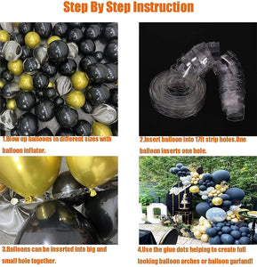 Worldoor Black & Gold Balloon Garland Kit - 119pcs Balloons With Tape & Glue For Birthday, Wedding, New Year's Party Decor