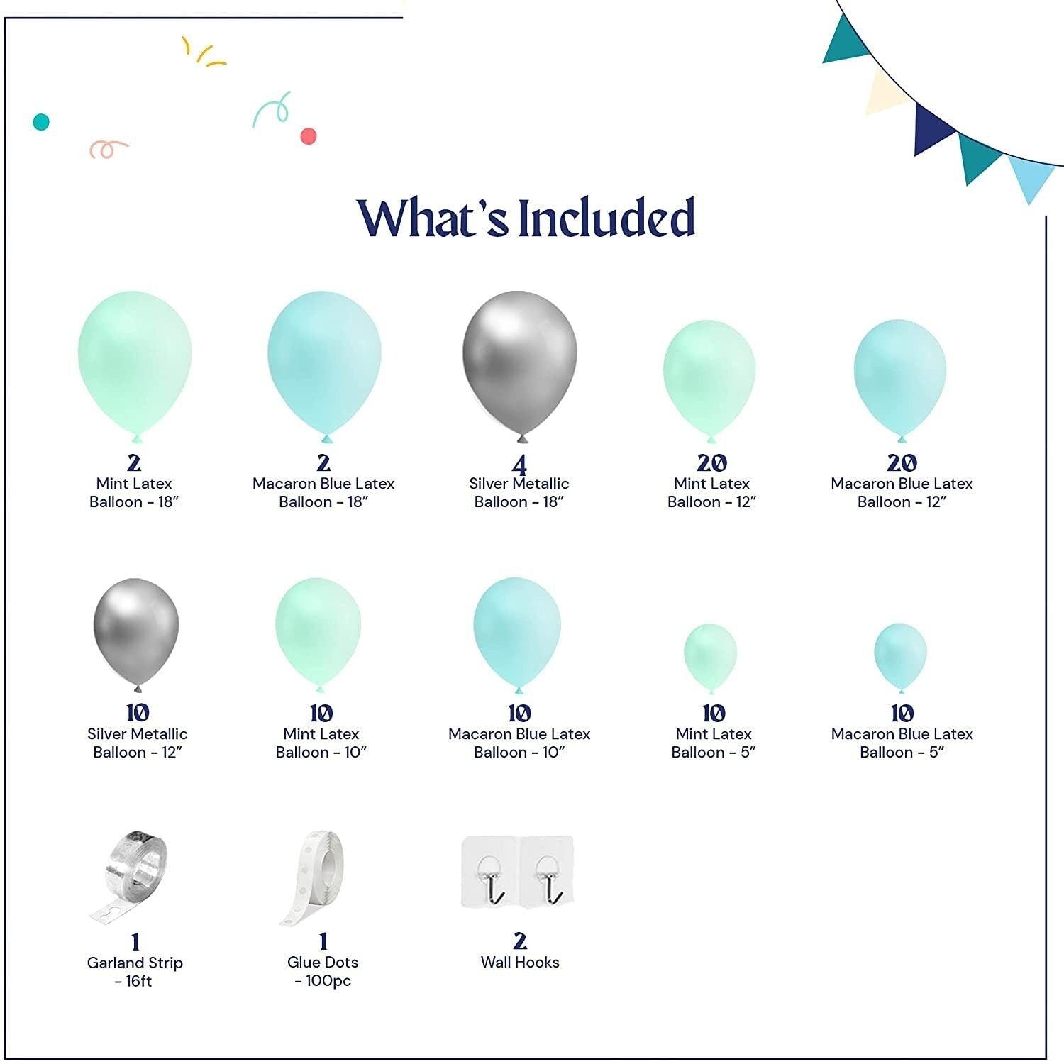 Mint Green Balloons Garland Kit Metallic Silver, Light Blue, Mint Latex Balloon Arch Decorations - Lasercutwraps Shop
