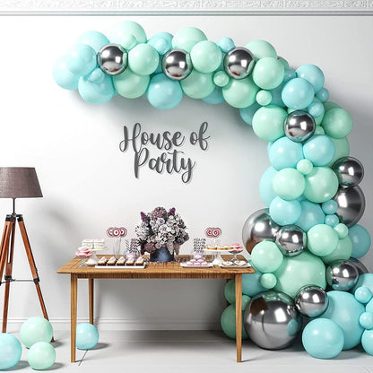 Mint Green Balloons Garland Kit Metallic Silver, Light Blue, Mint Latex Balloon Arch Decorations - Lasercutwraps Shop