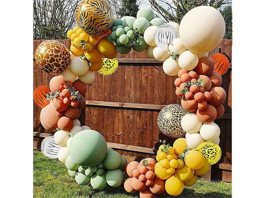 177Pcs Jungle Safari Balloons Garland Arch Kit,Sage Green Blush Yellow Coffee Animal Print Balloons for Wild One Birthday Party Decorations - Lasercutwraps Shop