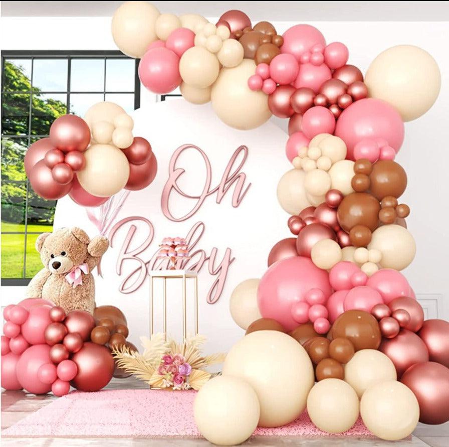 139pcs Balloon Garland Arch Kit With Pink Chocolate Coloured Ivory White Metallic Rose Gold Balloons for Baby Shower, Birthday, Bridal Shower - Lasercutwraps Shop