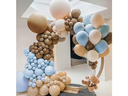 Blush Coffee Brown Blue Balloon Garland Double Stuffed Balloon Arch Kit Neutral Tan Latex Balloons For Teddy Bear Baby Shower Birthday - Lasercutwraps Shop