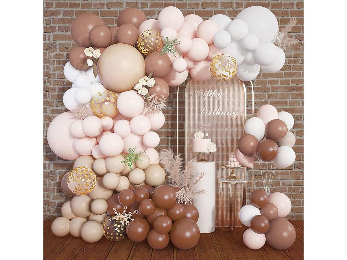 Brown Balloons Garland Arch Kit, Neutral Tan Balloons for Teddy Bear Baby Shower Decorations Coffee Nude Peach Gold Confetti Balloons - Lasercutwraps Shop