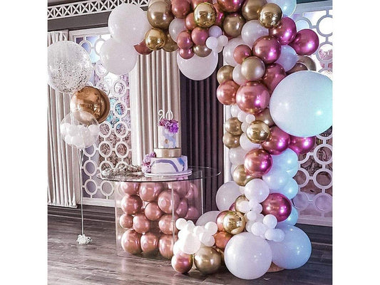 White Metallic Pink 85Pcs Balloons Garland Arch Kit 12In Gold Metallic Balloons 5Pcs 18In White Latex Chrome Balloons with Glue Dots Balloon - Lasercutwraps Shop